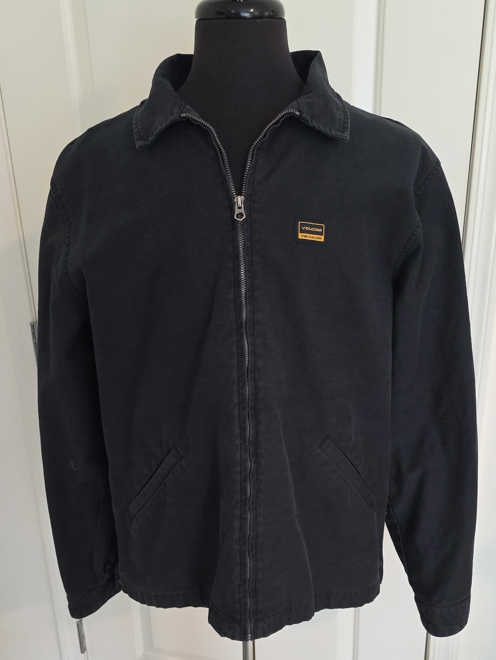Volcom Black Denim Zip Jacket with Small Gold Patch